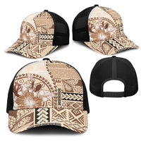 Samoa Siapo Elegant Mesh Trucker Cap Hibiscus Beige Motifs LT05 - Polynesian Pride