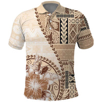 Samoa Siapo Elegant Polo Shirt Hibiscus Beige Motifs - Polynesian Pride