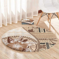 Samoa Siapo Elegant Round Carpet Hibiscus Beige Motifs - Polynesian Pride