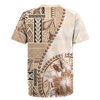 Samoa Siapo Elegant Rugby Jersey Hibiscus Beige Motifs - Polynesian Pride