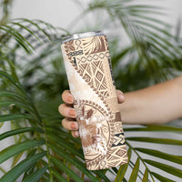 Samoa Siapo Elegant Skinny Tumbler Hibiscus Beige Motifs - Polynesian Pride