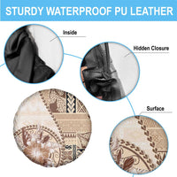 Samoa Siapo Elegant Spare Tire Cover Hibiscus Beige Motifs - Polynesian Pride