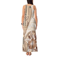 Samoa Siapo Elegant Tank Maxi Dress Hibiscus Beige Motifs LT05 - Polynesian Pride
