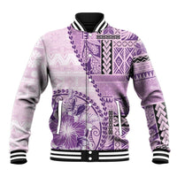 Samoa Siapo Elegant Baseball Jacket Hibiscus Violet Motifs LT05 Unisex Violet - Polynesian Pride