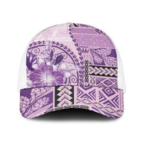 Samoa Siapo Elegant Baseball Net Cap Hibiscus Violet Motifs LT05 One Size White Violet - Polynesian Pride