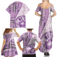 Samoa Siapo Elegant Family Matching Summer Maxi Dress and Hawaiian Shirt Hibiscus Violet Motifs - Polynesian Pride