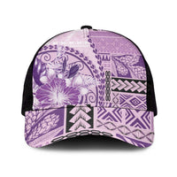 Samoa Siapo Elegant Mesh Trucker Cap Hibiscus Violet Motifs - Polynesian Pride