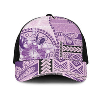 Samoa Siapo Elegant Mesh Trucker Cap Hibiscus Violet Motifs LT05 One Size Black Violet - Polynesian Pride