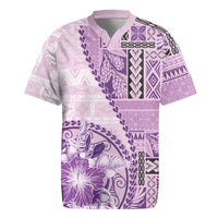 Samoa Siapo Elegant Rugby Jersey Hibiscus Violet Motifs - Polynesian Pride