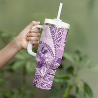 Samoa Siapo Elegant Tumbler With Handle Hibiscus Violet Motifs - Polynesian Pride