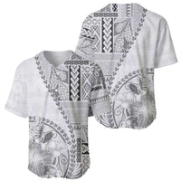 Samoa Siapo Elegant Baseball Jersey Hibiscus White Motifs - Polynesian Pride