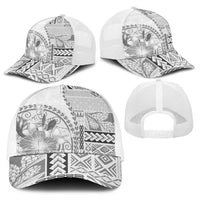 Samoa Siapo Elegant Baseball Net Cap Hibiscus White Motifs LT05 - Polynesian Pride