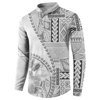 Samoa Siapo Elegant Button Sweatshirt Hibiscus White Motifs LT05 - Polynesian Pride