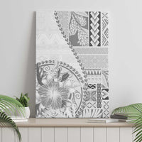 Samoa Siapo Elegant Canvas Wall Art Hibiscus White Motifs LT05 - Polynesian Pride