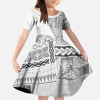 Samoa Siapo Elegant Family Matching Mermaid Dress and Hawaiian Shirt Hibiscus White Motifs - Polynesian Pride