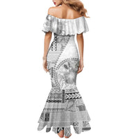 Samoa Siapo Elegant Family Matching Mermaid Dress and Hawaiian Shirt Hibiscus White Motifs - Polynesian Pride