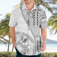 Samoa Siapo Elegant Hawaiian Shirt Hibiscus White Motifs - Polynesian Pride