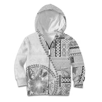 Samoa Siapo Elegant Kid Hoodie Hibiscus White Motifs LT05 Zip Hoodie White - Polynesian Pride