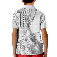 Samoa Siapo Elegant Kid Polo Shirt Hibiscus White Motifs - Polynesian Pride