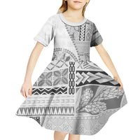 Samoa Siapo Elegant Kid Short Sleeve Dress Hibiscus White Motifs - Polynesian Pride