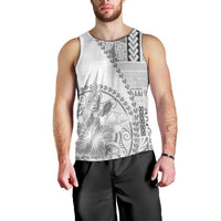 Samoa Siapo Elegant Men Tank Top Hibiscus White Motifs - Polynesian Pride