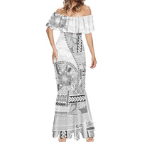 Samoa Siapo Elegant Mermaid Dress Hibiscus White Motifs - Polynesian Pride