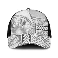 Samoa Siapo Elegant Mesh Trucker Cap Hibiscus White Motifs LT05 One Size Black White - Polynesian Pride