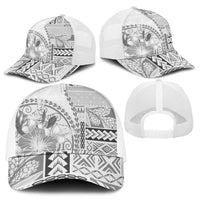Samoa Siapo Elegant Mesh Trucker Cap Hibiscus White Motifs - Polynesian Pride