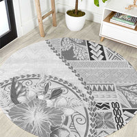 Samoa Siapo Elegant Round Carpet Hibiscus White Motifs - Polynesian Pride
