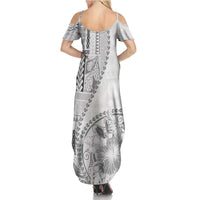 Samoa Siapo Elegant Summer Maxi Dress Hibiscus White Motifs LT05 - Polynesian Pride