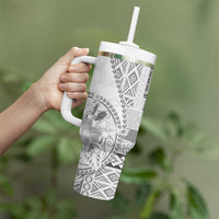 Samoa Siapo Elegant Tumbler With Handle Hibiscus White Motifs - Polynesian Pride