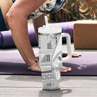 Samoa Siapo Elegant Tumbler With Handle Hibiscus White Motifs - Polynesian Pride