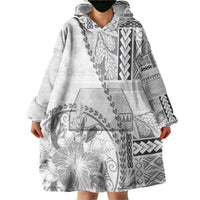 Samoa Siapo Elegant Wearable Blanket Hoodie Hibiscus White Motifs LT05 - Polynesian Pride