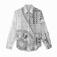 Samoa Siapo Elegant Women Casual Shirt Hibiscus White Motifs - Polynesian Pride