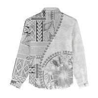Samoa Siapo Elegant Women Casual Shirt Hibiscus White Motifs - Polynesian Pride