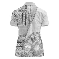 Samoa Siapo Elegant Women Polo Shirt Hibiscus White Motifs - Polynesian Pride