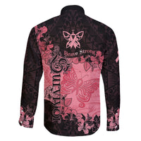 Breast Cancer Family Matching Long Sleeve Bodycon Dress and Hawaiian Shirt Survivor Polynesian Ribbon Butterfly LT05 - Polynesian Pride