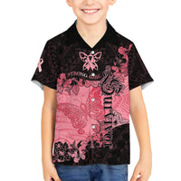 Breast Cancer Family Matching Off Shoulder Long Sleeve Dress and Hawaiian Shirt Survivor Polynesian Ribbon Butterfly LT05 Son's Shirt Pink - Polynesian Pride