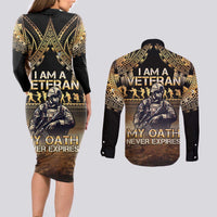 Polynesia Veterans Day Couples Matching Long Sleeve Bodycon Dress and Long Sleeve Button Shirt Thank You Veterans Polynesian Pattern LT05 - Polynesian Pride