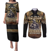 Polynesia Veterans Day Couples Matching Puletasi and Long Sleeve Button Shirt Thank You Veterans Polynesian Pattern LT05 Gold - Polynesian Pride