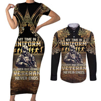 Polynesia Veterans Day Couples Matching Short Sleeve Bodycon Dress and Long Sleeve Button Shirt Thank You Veterans Polynesian Pattern LT05 Gold - Polynesian Pride