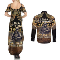 Polynesia Veterans Day Couples Matching Summer Maxi Dress and Long Sleeve Button Shirt Thank You Veterans Polynesian Pattern LT05 - Polynesian Pride