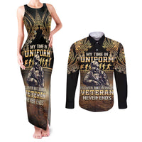 Polynesia Veterans Day Couples Matching Tank Maxi Dress and Long Sleeve Button Shirt Thank You Veterans Polynesian Pattern LT05 Gold - Polynesian Pride