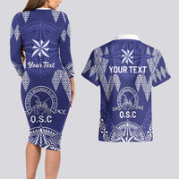 Personalised Queen Salote College Centenary Couples Matching Long Sleeve Bodycon Dress and Hawaiian Shirt Tongan Kupesi Pattern - Polynesian Pride