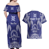 Personalised Queen Salote College Centenary Couples Matching Off Shoulder Maxi Dress and Hawaiian Shirt Tongan Kupesi Pattern - Polynesian Pride