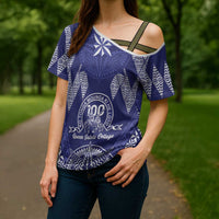 Personalised Queen Salote College Centenary Cross Shoulder Shirt Tongan Kupesi Pattern - Polynesian Pride