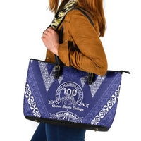 Queen Salote College Centenary Leather Tote Bag Tongan Kupesi Pattern - Polynesian Pride