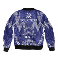 Personalised Queen Salote College Centenary Sleeve Zip Bomber Jacket Tongan Kupesi Pattern - Polynesian Pride