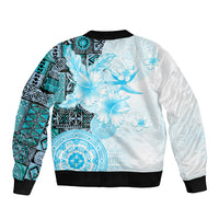 Fiji Bomber Jacket Masi Tapa Pattern Blue LT05 - Polynesian Pride