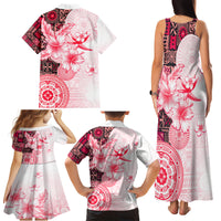 Fiji Family Matching Tank Maxi Dress and Hawaiian Shirt Masi Tapa Pattern Red LT05 - Polynesian Pride